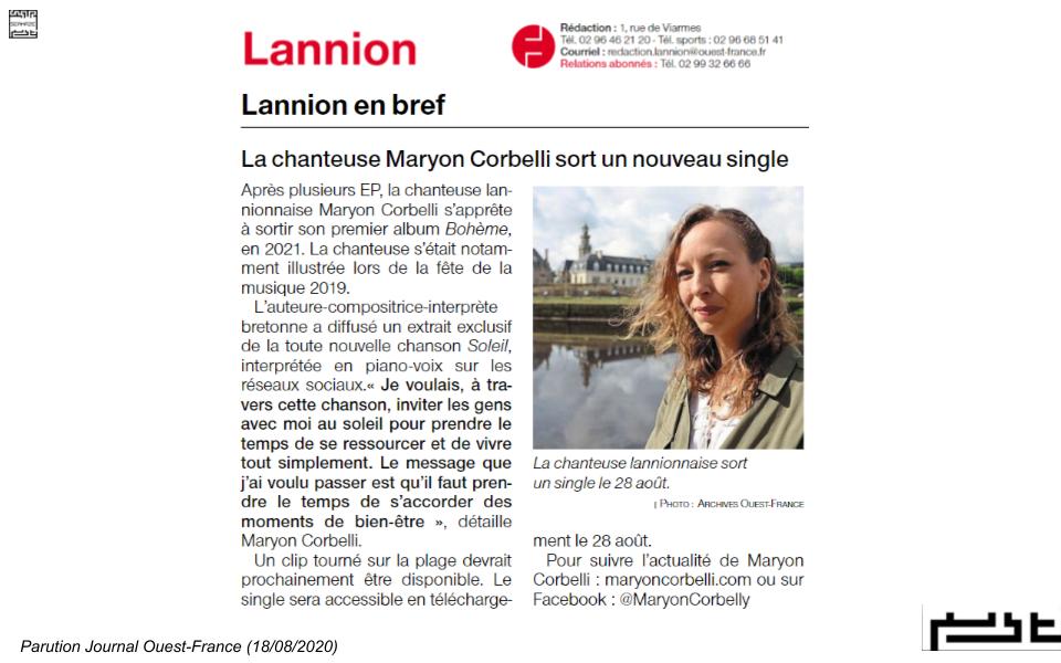 Ouest-France Lannion - Single Soleil - - Maryon Corbelli - 2020
