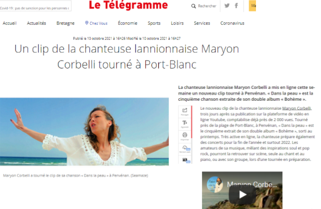 Maryon Corbelli - Journal Le Télégramme - Clip dans la peau