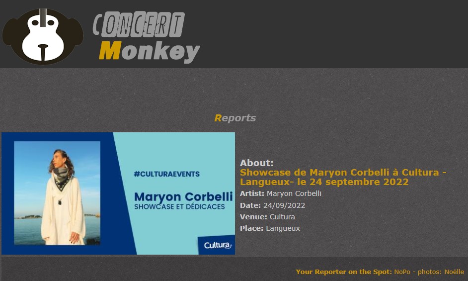 Concert Monkey - Maryon Corbelli - Showcase concert Cultura